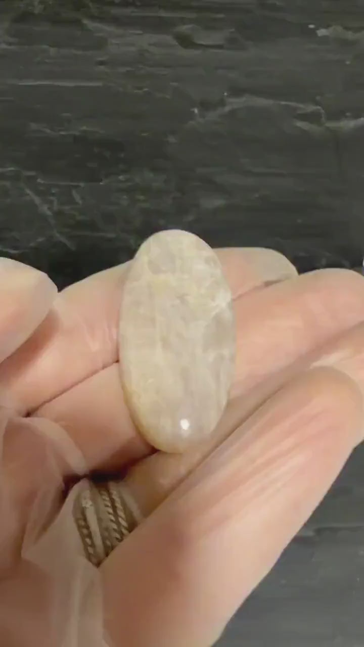 Chatoyant Moonstone Cabochon, Natural Peach Moonstone, Hand Cut Large Oval, Shimmering Feldspar, 13.4g, Loose Gemstone